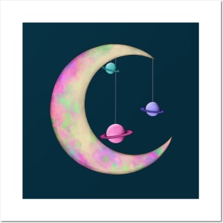 Colorful Moon with Planets Posters and Art